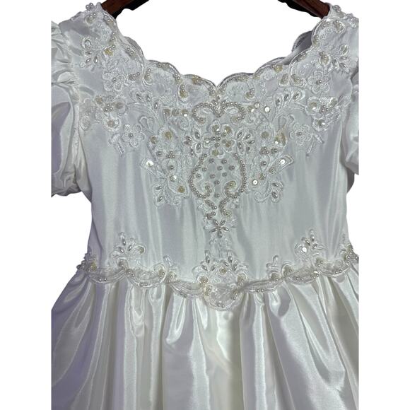 Fairycore Y2K Retro Eden Bridals Beaded Satin Gown Puffed Sleeve Dress Princess - Picture 3 of 6